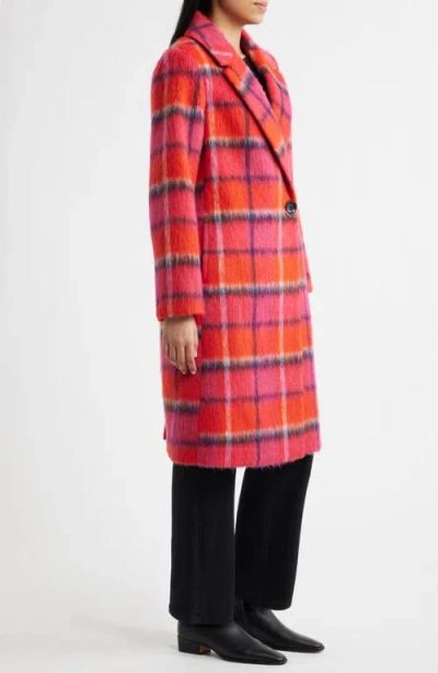 Sam Edelman Brushed Plaid Coat In Red