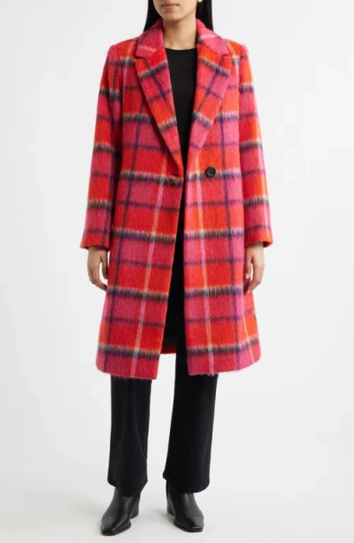 Sam Edelman Brushed Plaid Coat In Red