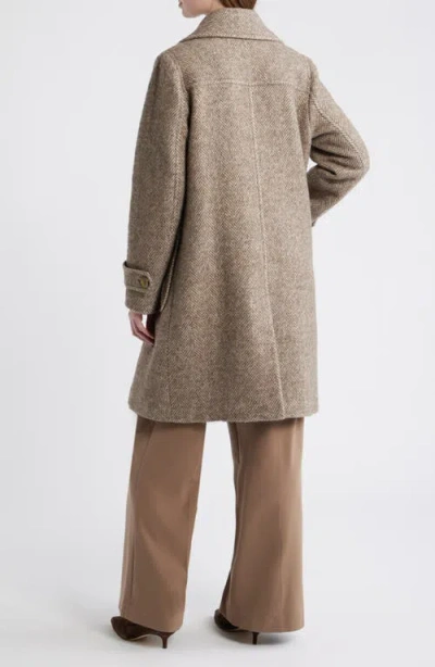 Bcbg Double Breasted Wool Blend Herringbone Coat In Brown