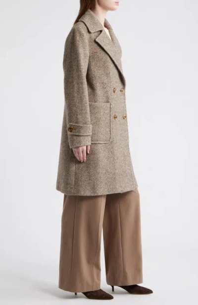 Bcbg Double Breasted Wool Blend Herringbone Coat In Brown