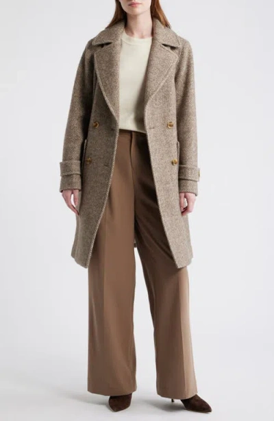 Bcbg Double Breasted Wool Blend Herringbone Coat In Brown