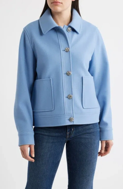 Cece Jewel Button Flannel Jacket In Blue