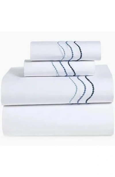 Matouk Serena Embroidered Percale Sheet Set In Blue