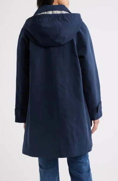 Bernardo Flared Hooded Raincoat In Blue