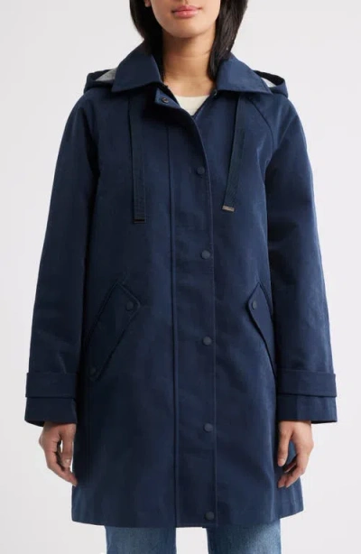 Bernardo Flared Hooded Raincoat In Blue