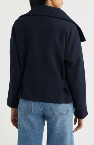 Bernardo Double Breasted Flannel Coat In Blue