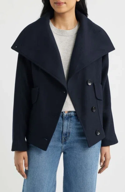 Bernardo Double Breasted Flannel Coat In Blue