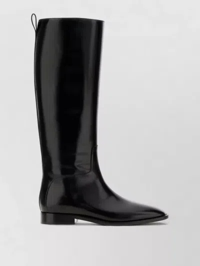 Jil Sander Lune Knee High Leather Boots Pull Tab In Black
