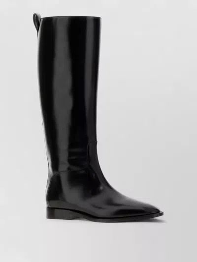 Jil Sander Lune Knee High Leather Boots Pull Tab In Black