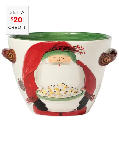 Vietri Old St. Nick Handled Deep Serving Bowl With Popcorn In Multi