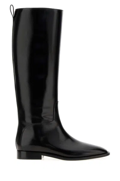 Jil Sander Lune Knee High Leather Boots Pull Tab In Gold