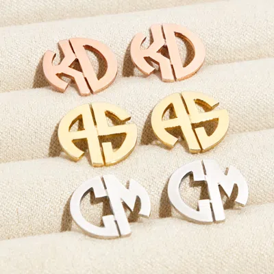 Bargainbazaar Two Initial Block Monogram Gold Earrings