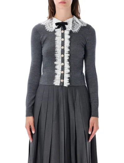 Self-portrait Self Portrait Knitted Wool Cardigan With Lace Collar In Grey In Gray