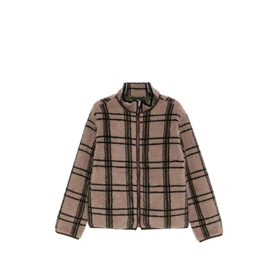 Ranra Check-pattern Fleece Jacket In Brown