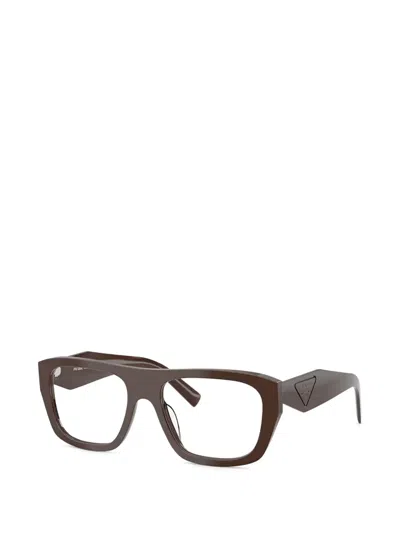 Prada Logo-plaque Rectangle-frame Glasses In Brown