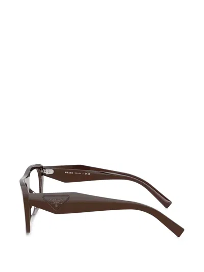 Prada Logo-plaque Rectangle-frame Glasses In Brown