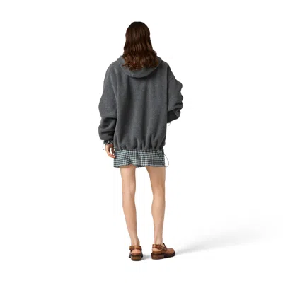 Miu Miu Hooded Jacket Elasticated Cuffs Drawstring Hem In Grey