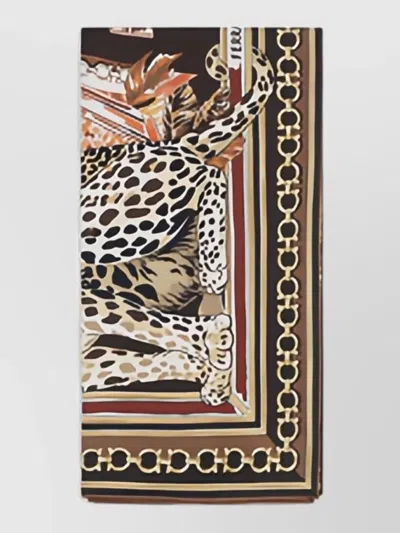 Ferragamo Silk Foulard Animal Pattern Rectangular Design In Multi