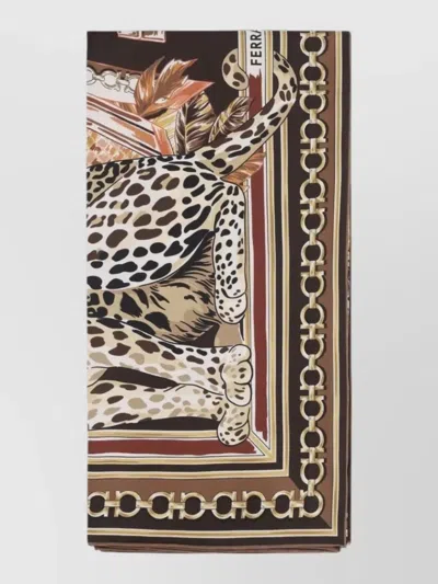 Ferragamo Silk Foulard Animal Pattern Rectangular Design In Multi