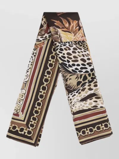 Ferragamo Silk Foulard Animal Pattern Rectangular Design In Multi