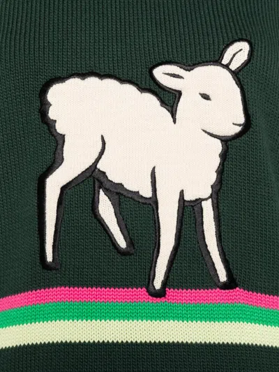 Jw Anderson Sheep Embroidered Striped Cotton Sweater In Green