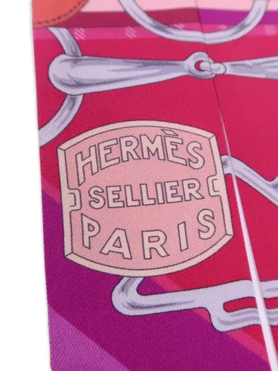 Pre-owned Hermes Twilly Equestrian-pattern Scarf In Pink