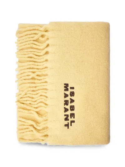 Isabel Marant Firny Fringed Embroidered Alpaca-blend Scarf In Yellow