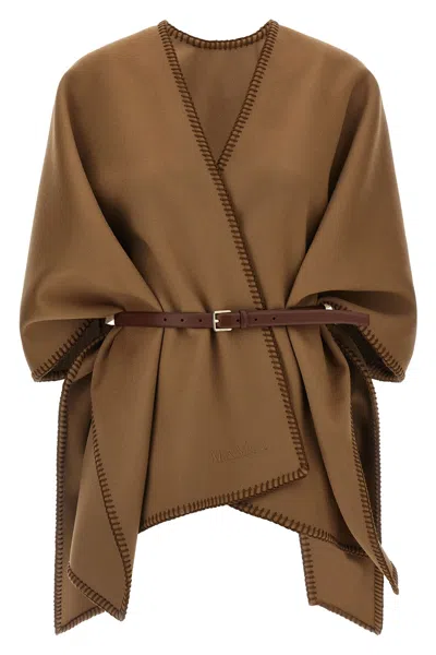Max Mara Mxacolomba Cape Belted Waist Asymmetric Hem In Beige