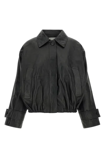 Rohe Leather Jacket Collared Neck Elasticated Hem In Black