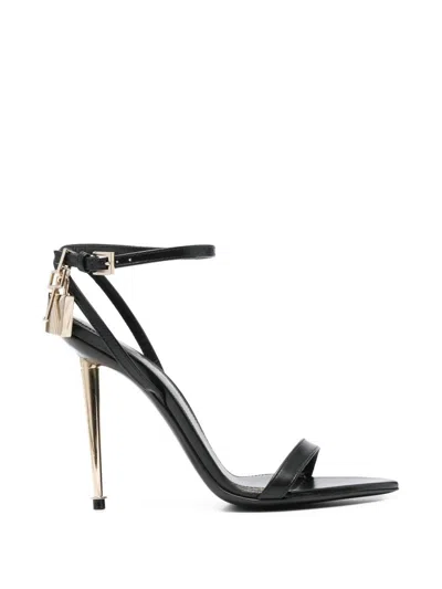 Tom Ford Paintdlock Pointed-toe Buckle Sandals With Signature Metal Heel In Black