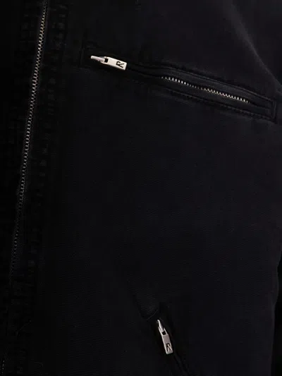 Represent Cropped Black Cotton Canvas Jacket With Zip Closure And Utility Pockets In Black