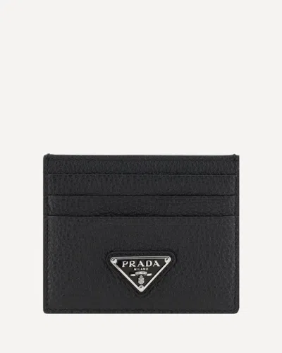 Prada Triangle Logo Leather Cardholder In Black