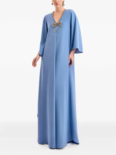 Gemy Maalouf Beaded-bow Kaftan In Blue