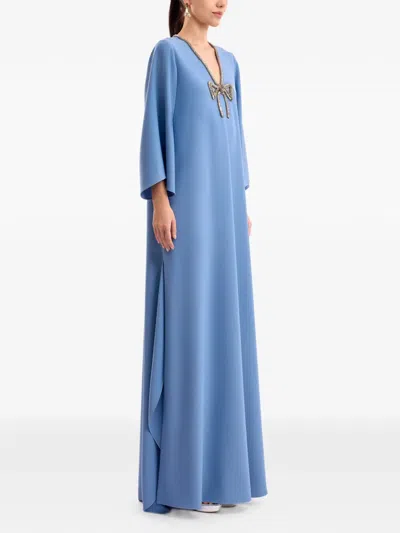 Gemy Maalouf Beaded-bow Kaftan In Blue