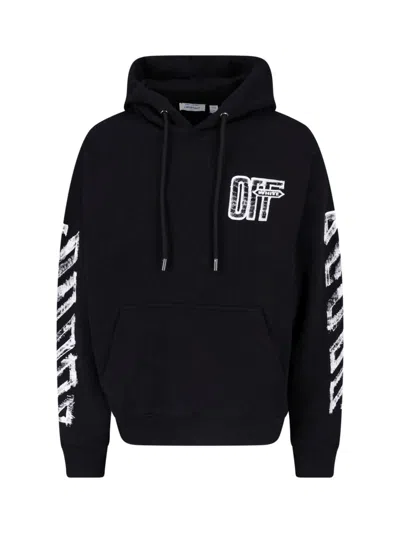 Off-white Motion Arrow Skate Black Cotton Hoodie With Distinctive Graphic Prints In Black