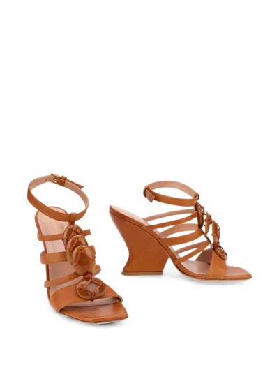Alberta Ferretti Embellished Multi-strap Wedge Sandals In Brown