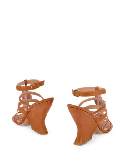 Alberta Ferretti Embellished Multi-strap Wedge Sandals In Brown