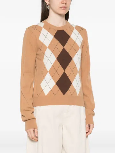 Jucca Argyle-pattern Crew-neck Sweater In Brown