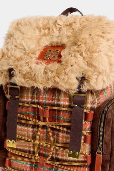 Dsquared2 Checkered Backpack In Brown