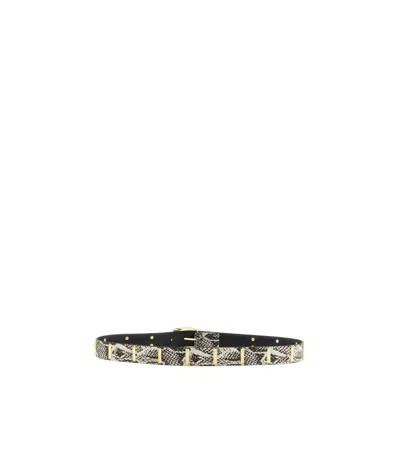 Pinko Python Belt Adjustable Length Snake Print Studs In Gray