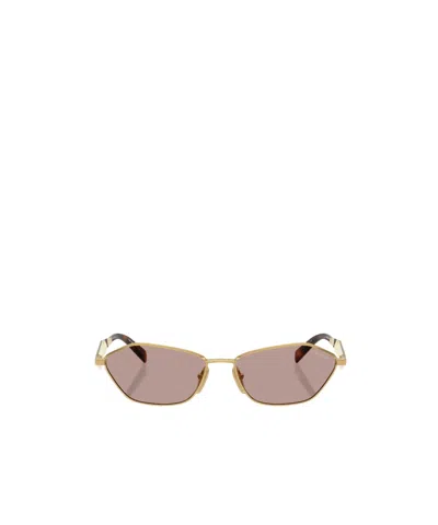 Prada Angular Geometric Frame Sunglasses With Tortoiseshell Temples In Golden