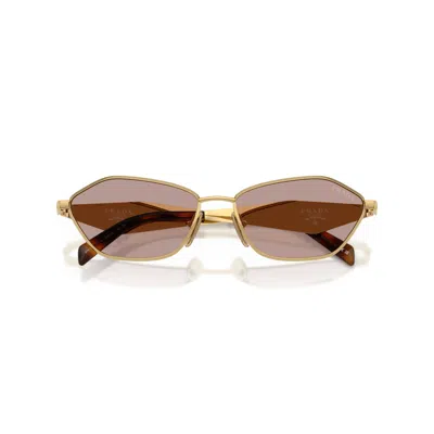 Prada Angular Geometric Frame Sunglasses With Tortoiseshell Temples In Golden