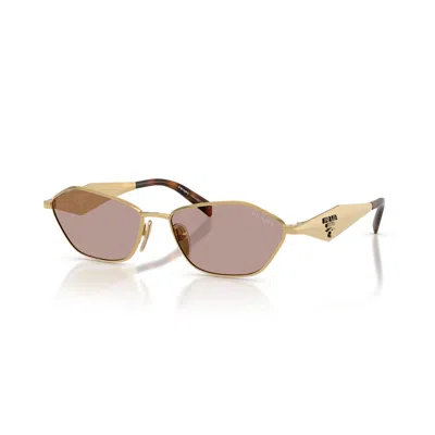 Prada Angular Geometric Frame Sunglasses With Tortoiseshell Temples In Golden