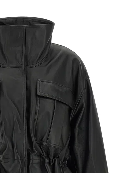 Rohe Leather Jacket With Adjustable Drawstring Waist In Black