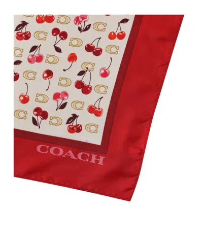 Coach Printed Silk Scarf In Red