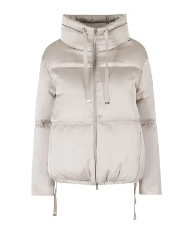 Herno Short Water-repellent Nylon Down Jacket With Funnel Neck And Hem Drawstring In Neutral