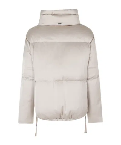 Herno Short Water-repellent Nylon Down Jacket With Funnel Neck And Hem Drawstring In Neutral
