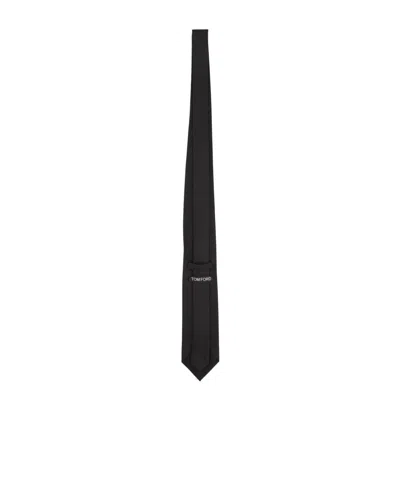 Tom Ford Black Solid Tie In White