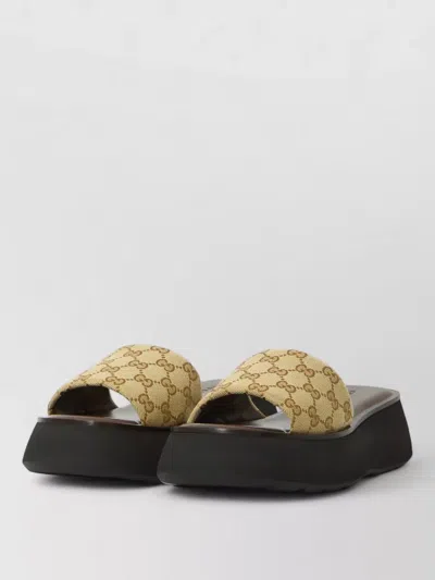 Gucci Platform Slide Sandal Canvas Upper Logo In Multi
