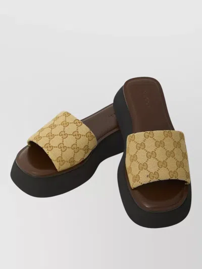Gucci Platform Slide Sandal Canvas Upper Logo In Multi